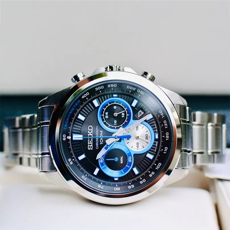 Seiko Quartz Chronograph Black Dial Men's Watch- SSB243P1